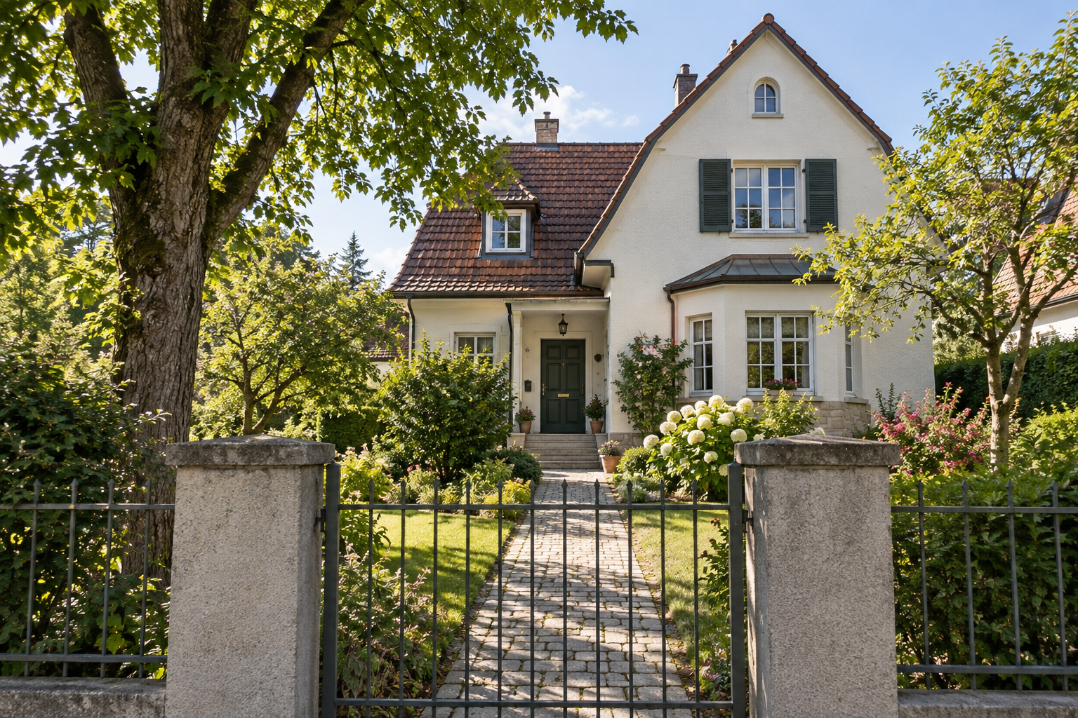 Wohnhaus mit Garten und Eingangsweg